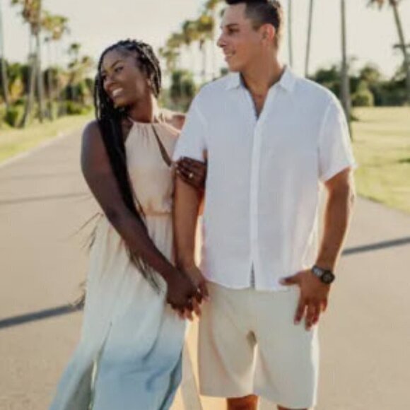 Lulus Size M Sweet Sunset Ombre Dip Dyed Halter Maxi Dress Blue Blush Cream - Picture 14 of 15